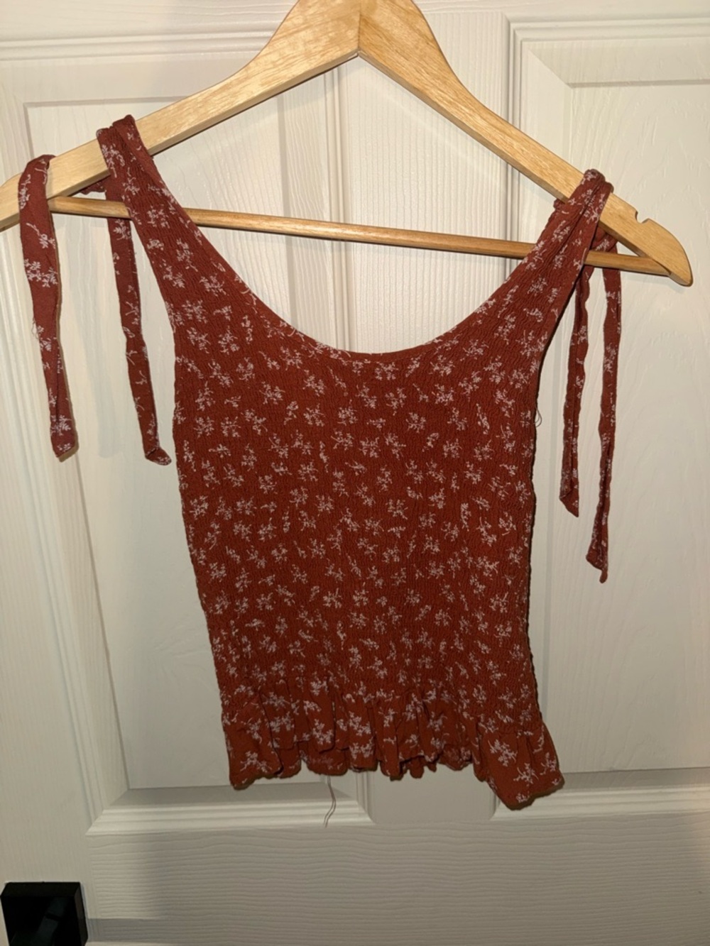 Rust Floral Tie-Shoulder Smocked Tank Top
